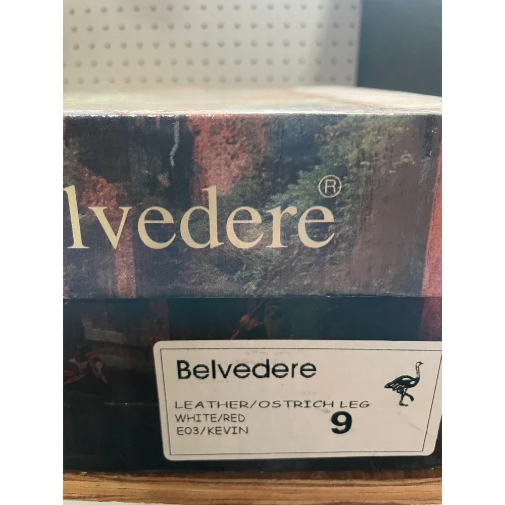 Belvedere Kevin Mens 9 White Red Genuine Ostrich Leg‎ Leather High Top Sneakers